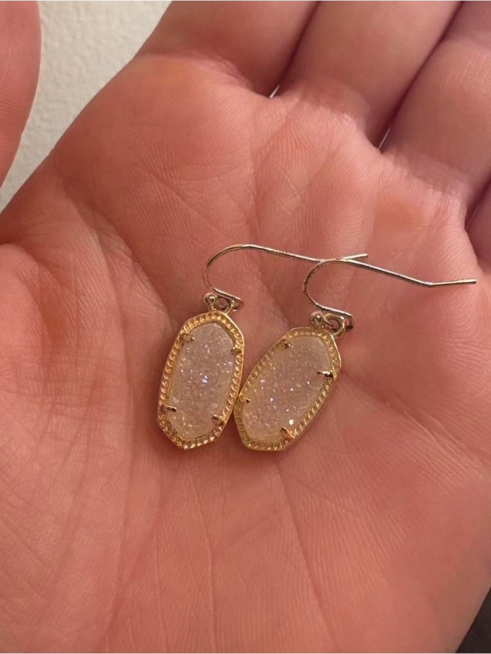 Kendra Scott White Druzy Gold-Trim Drop Earrings